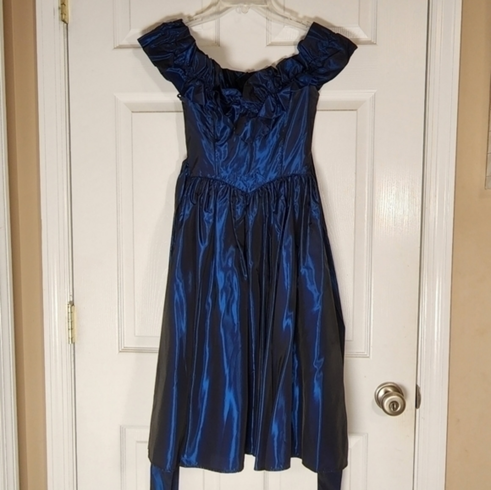 Vintage Jessica McClintock Gunne Sax Blue taffeta Shimmer dress Jrs. Size‎ 3